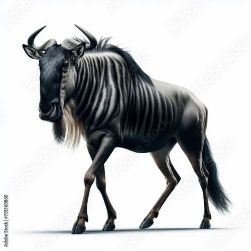 Image of isolated wildebeest against pure white background  ideal for presentations 