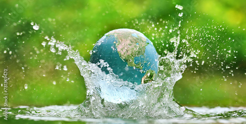 globe with splash of water․Saving water and world environmental protection concept. 