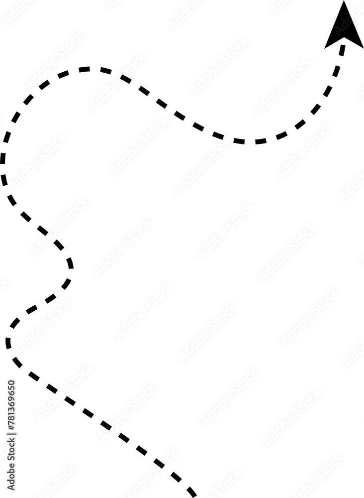 Hand drawn dashed arrow. Direction, way, pointer Hand drawn dashed arrow. Direction, way, pointer