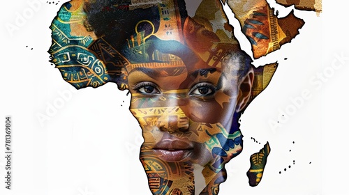 Artistic image, African American woman's face inside an African continent ma