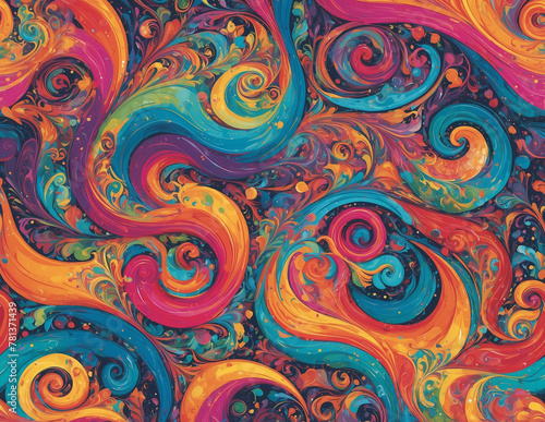 A vibrant and abstract background with swirling patterns and bold colors, rendered in a modern and sleek style.