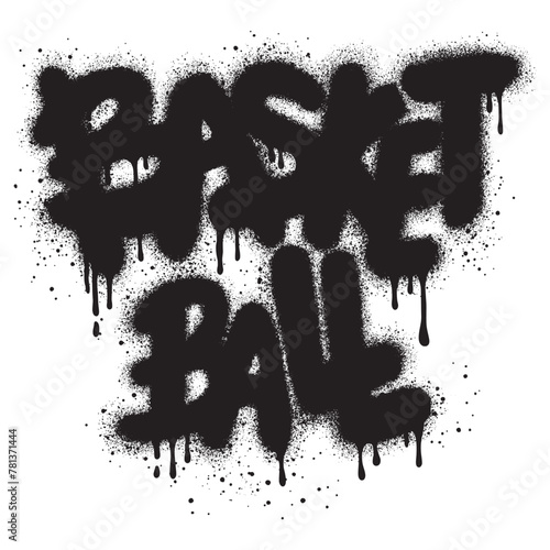 graffiti Basketball text sprayed in black over white.