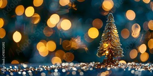 Sparkling Christmas tree ornament against a backdrop of warm bokeh lights for festive ambiance.