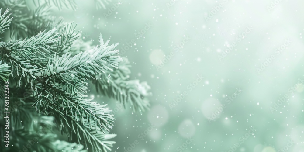Close-up of frost-covered pine branches against a soft, snowy backdrop. Close-up of frost-covered pine branches against a soft, snowy backdrop.