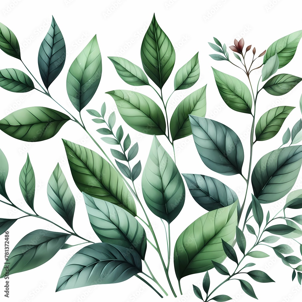 a collection of green and blue leaves and plants. a collection of green and blue leaves and plants.