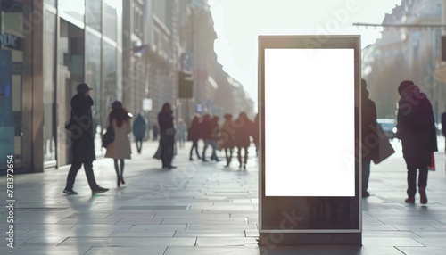 A woman walks past a large white sign in a shopping mall by AI generated image