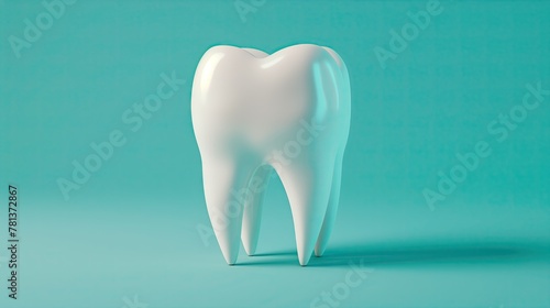 3D image of a single white tooth green background.