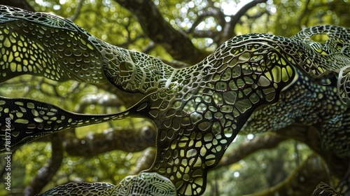 Surreal transformation of tree showcases delicate natural lacework of leaves and life cycle photo