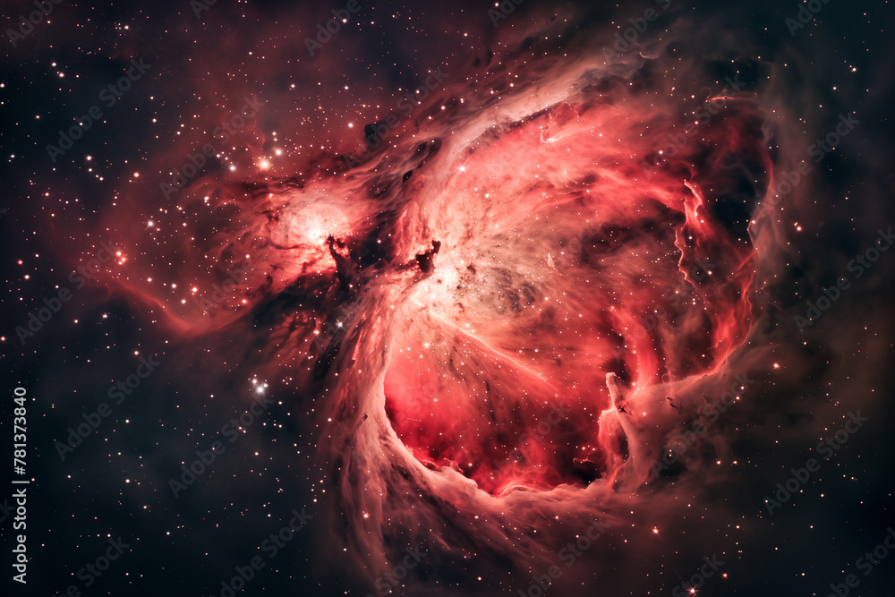 Swirling in the depths of space, a vast and ancient red galaxy glows ...