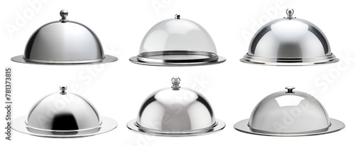 Set of shiny silver cloches, cut out photo