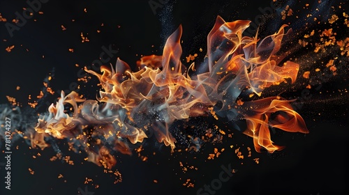 Fiery 3D Visualization of Dynamic Flames Isolated on Dark Background Showcasing the Fluid Energy and Ever-Changing Forms of Combustion