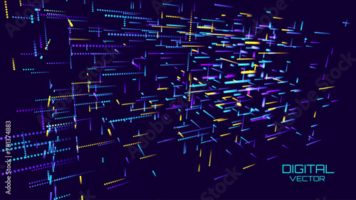 Blockchain Technology Background. Big Data Flow Block Validation in the Blockchain Concept. Abstract 3D Lines. Vector Illustration.