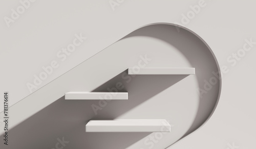 Abstract white platform podium showcase for product display 3d rendering	
