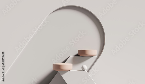 Abstract white platform podium showcase for product display 3d rendering	
