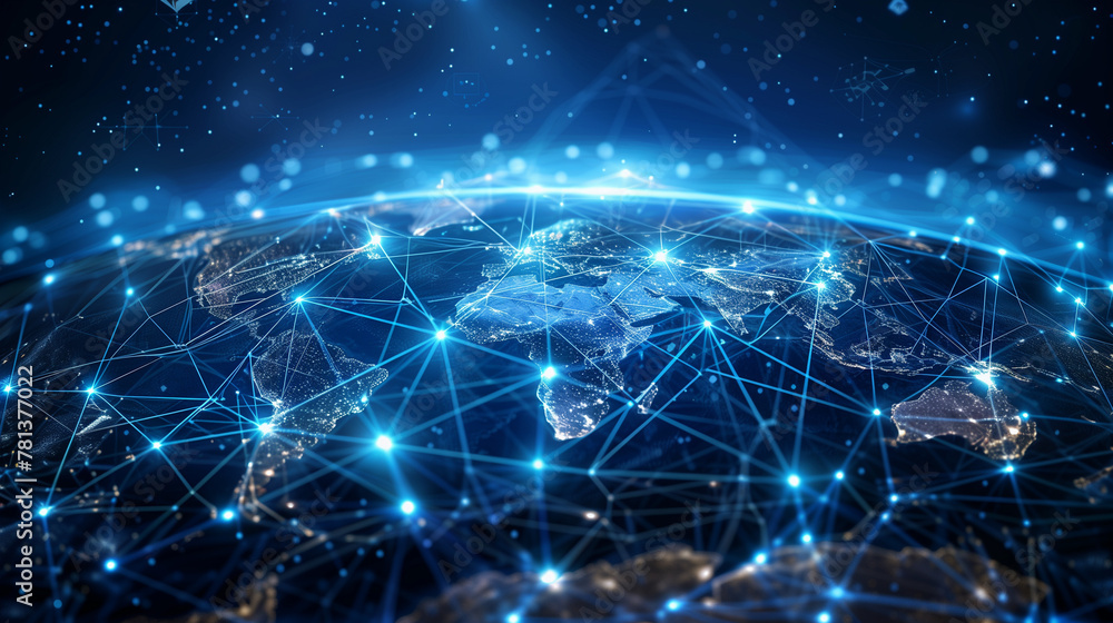Global world network and telecommunication on earth. Virtual communication technology for internet business. Generative AI. Global world network and telecommunication on earth. Virtual communication technology for internet business. Generative AI.