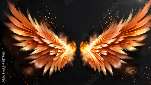  Gleaming Copper Angel Wings on Black Background, Radiant Copper Wings Amidst Ebony Darkness, Shimmering Copper Angelic Wings on Dark Canvas, Sparkling Copper Feathers Illuminating Black Space(AI) © BaeDonBo