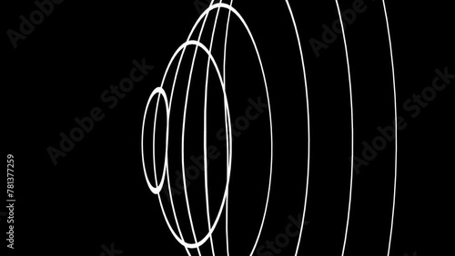 Animation of white radiowaves on black background. Increasing size.