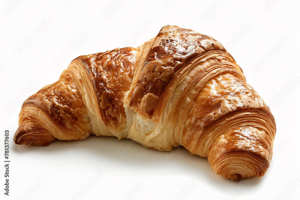 Single French Croissant pastry on white background