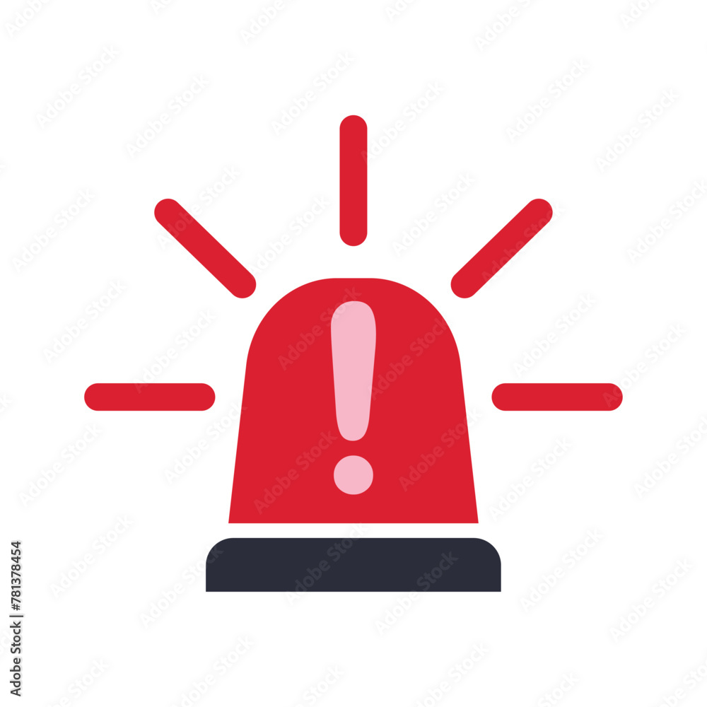Red Emergency siren icon with exclamation point symbol in flat style. Business concept for web, marketing,banner, mobile app and graphic design elements. Police alarm,Medical alert vector illustration Red Emergency siren icon with exclamation point symbol in flat style. Business concept for web, marketing,banner, mobile app and graphic design elements. Police alarm,Medical alert vector illustration