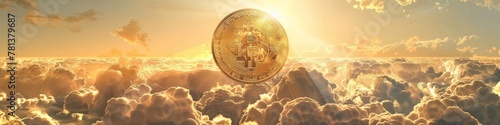 Bitcoin soaring amidst clouds, depicting the high aspirations of cryptocurrency photo