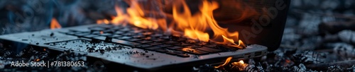 Old workhorse laptop ablaze, a smoldering pyre to the undying spirit of technology photo
