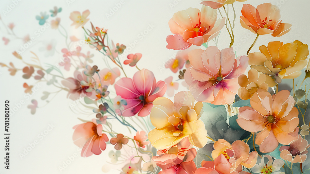 Watercolor flower border with white background 