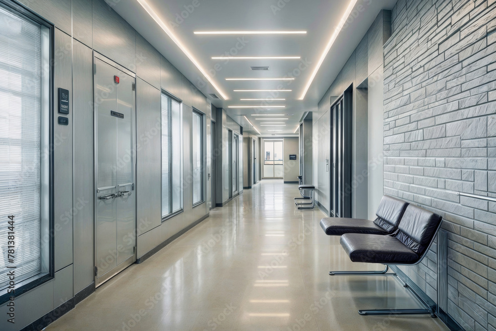 Modern clinic hallway with clean lines and professional ambiance for a contemporary environment