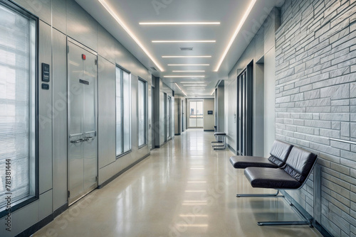 Modern clinic hallway with clean lines and professional ambiance for a contemporary environment © polack