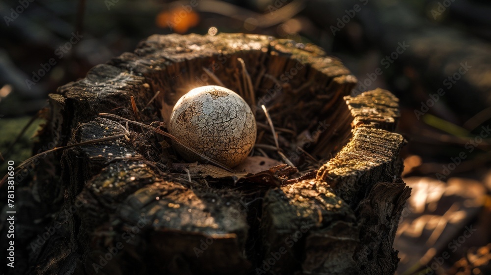 Obraz premium A small egg on a tree stump