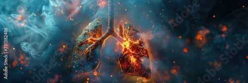 A graphic of a human lung with smoke and fire surrounding it by AI generated image