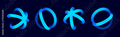 Atom Structure Model Shapes. Technological Concept of Nuclear Power. Blue Spherical Orbs Set. 3D Ball Contours. Abstract Science Vector Illustration.