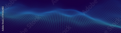 Graphene Hexagonal Grid. Molecular Network of Hexagons Connected. Chemical Network. Carbon Nanomaterials Nanotechnology Concept. Vector 3D Illustration.