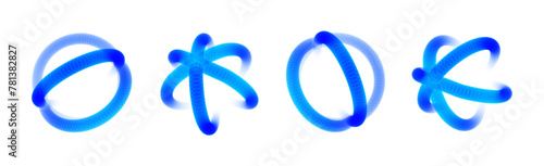Atom Structure Model Shapes. Technological Concept of Nuclear Power. Blue Spherical Orbs Set. 3D Neon Ball Contours. Abstract Science Vector Illustration.