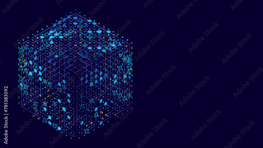 Big Data Storage Technology. Abstract Data Cube Background. Modern Technology Banner. Information Server. Data Science Computer Science Algorithms Vector Illustration.