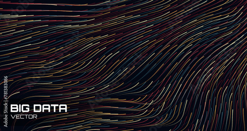 Digital Data Flow Lines Vector Background. Big Data Technology Lines. Wireless Data Transmission Concept. High Speed Light Trails. Information Flow in Virtual Reality Cyberspace. Vector Illustration.