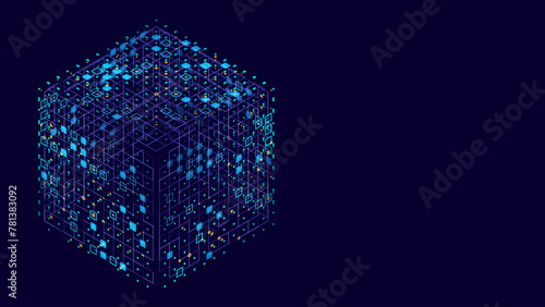 Big Data Storage Technology. Abstract Data Cube Background. Modern Technology Banner. Information Server. Data Science Computer Science Algorithms Vector Illustration.