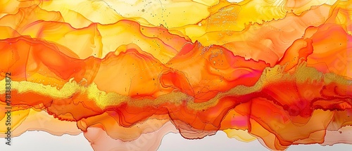 Alcoholic ink fosters an abstract, vivid backdrop with a harmonious interplay of orange and golden acrylic paint variance of alcoholic ink and space, Generative AI. photo