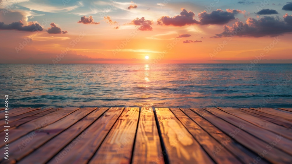 Sun setting over a wooden pier