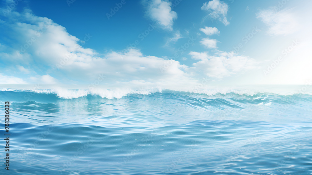 A Mesmerizing Depiction of Blue and White Waves Cascading Across the Endless Ocean under the cloudy blue sky