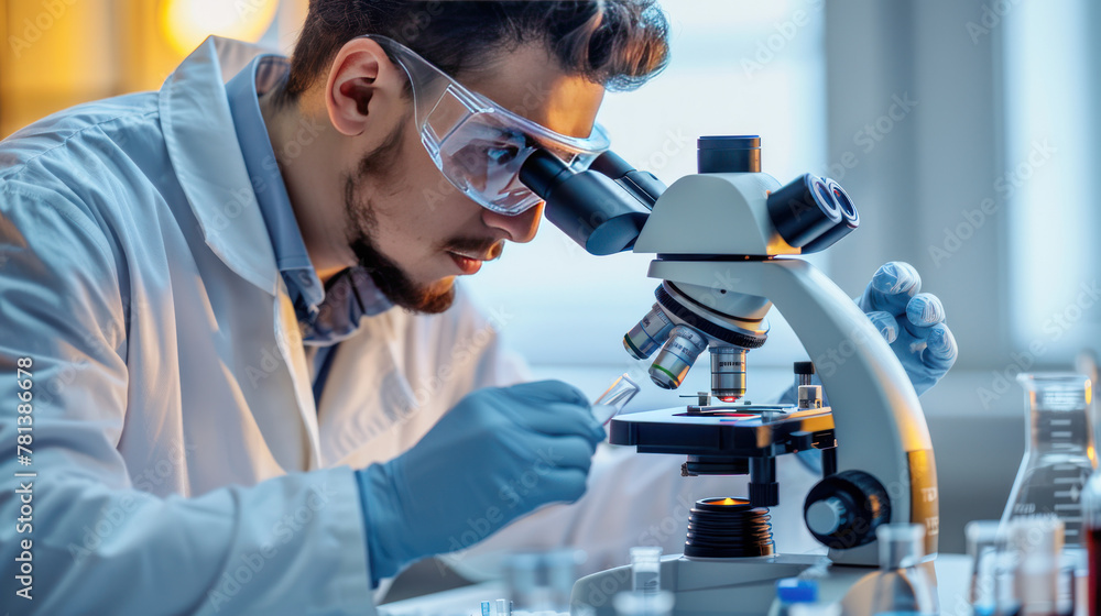 Scientist Examining Microscopic Organisms in Laboratory Scientist Examining Microscopic Organisms in Laboratory