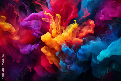 Colorful rainbow holi paint color powder explosion background. generated by AI © Liyomax