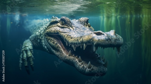 Crocodile in the rain. Close-up of a crocodile.