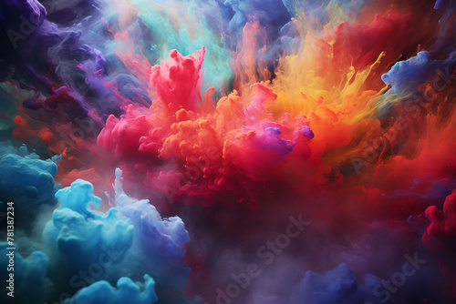 Colorful rainbow holi paint color powder explosion background. generated by AI © Liyomax