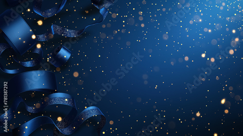 Wallpaper Mural Midnight Blue Elegant Holiday Background with Glittering Ribbons and Golden Bokeh Torontodigital.ca