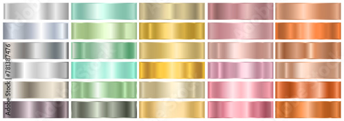 A set of colored gradients on a white background. Metallic gradient effects for the design of text and bulletin boards, infographics. Vector illustration.