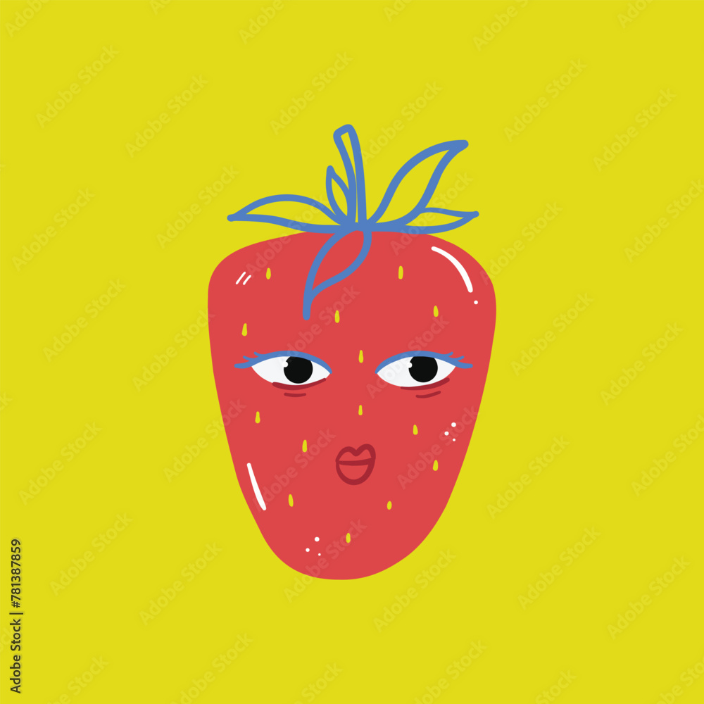 Fototapeta premium Funny strawberry doodle modern hand drawn print
