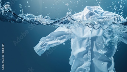 A shirt is being washed in a bathtub with water splashing all over it by AI generated image