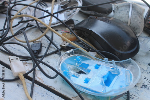 A bunch of broken mouse on the table