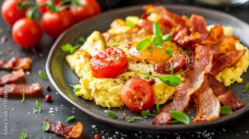 Plate of bacon and tomatoes