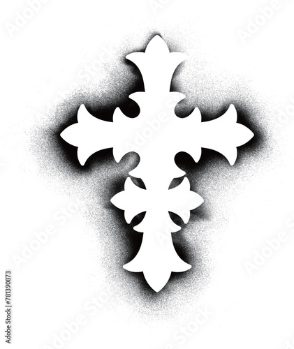Graffiti spray art cross pattern on white background.